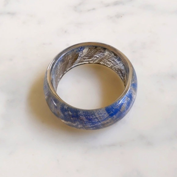 NWT. The Limited 1.25" Wide Gold and Blue Design Bangle Bracelet. - Picture 2 of 3